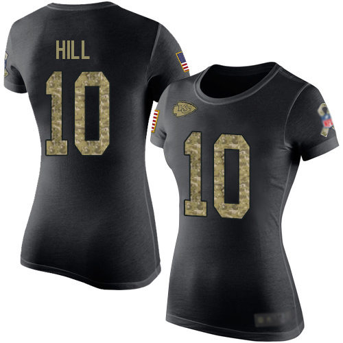 Women Football Kansas City Chiefs #10 Hill Tyreek Black Camo Salute to Service T-Shirt